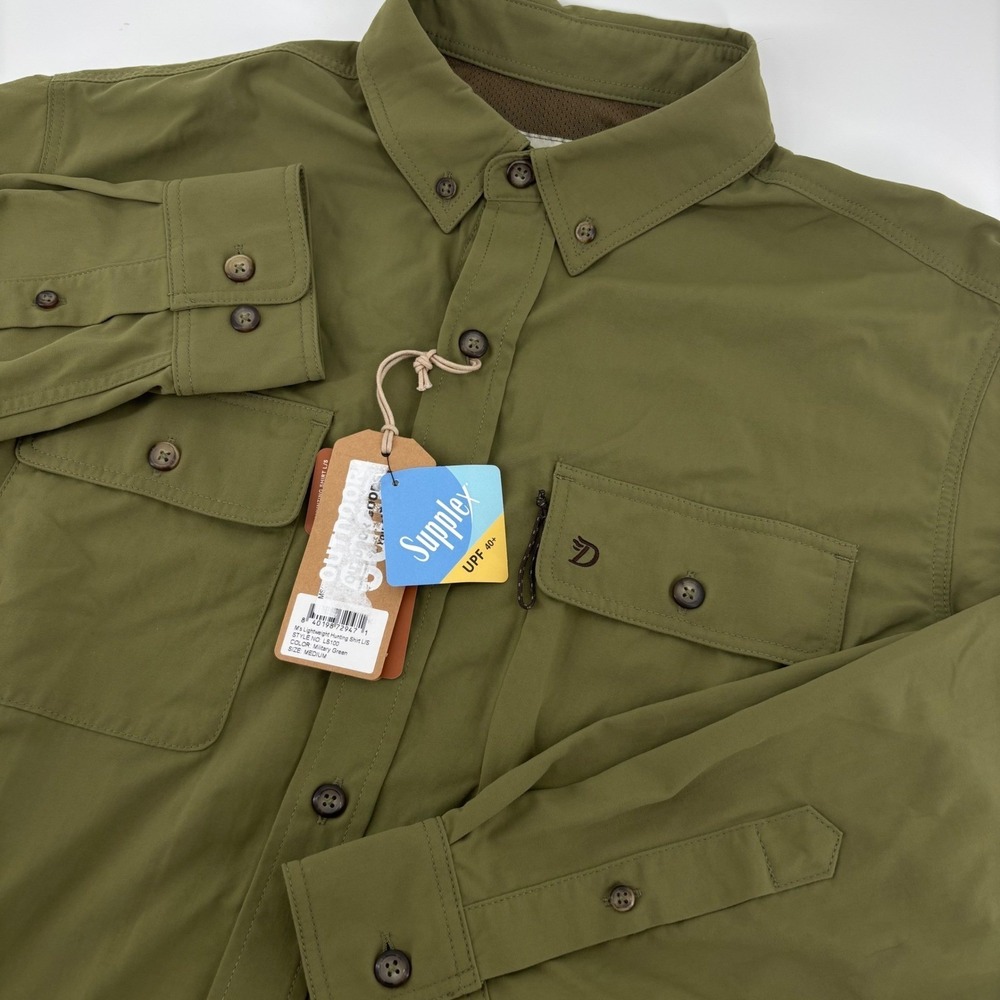NEW Duck Camp Mens Lightweight Hunting Shirt Medium Military Green LS100 UPF 40+